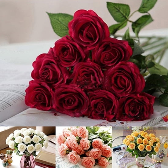 10Pcs Artificial Rose Latex Fake Flowers Floral Bouquet Valentines Wedding Decor 10Pcs Artificial Rose Latex Fake Flowers Floral Bouquet Valentines Wedding Decor
